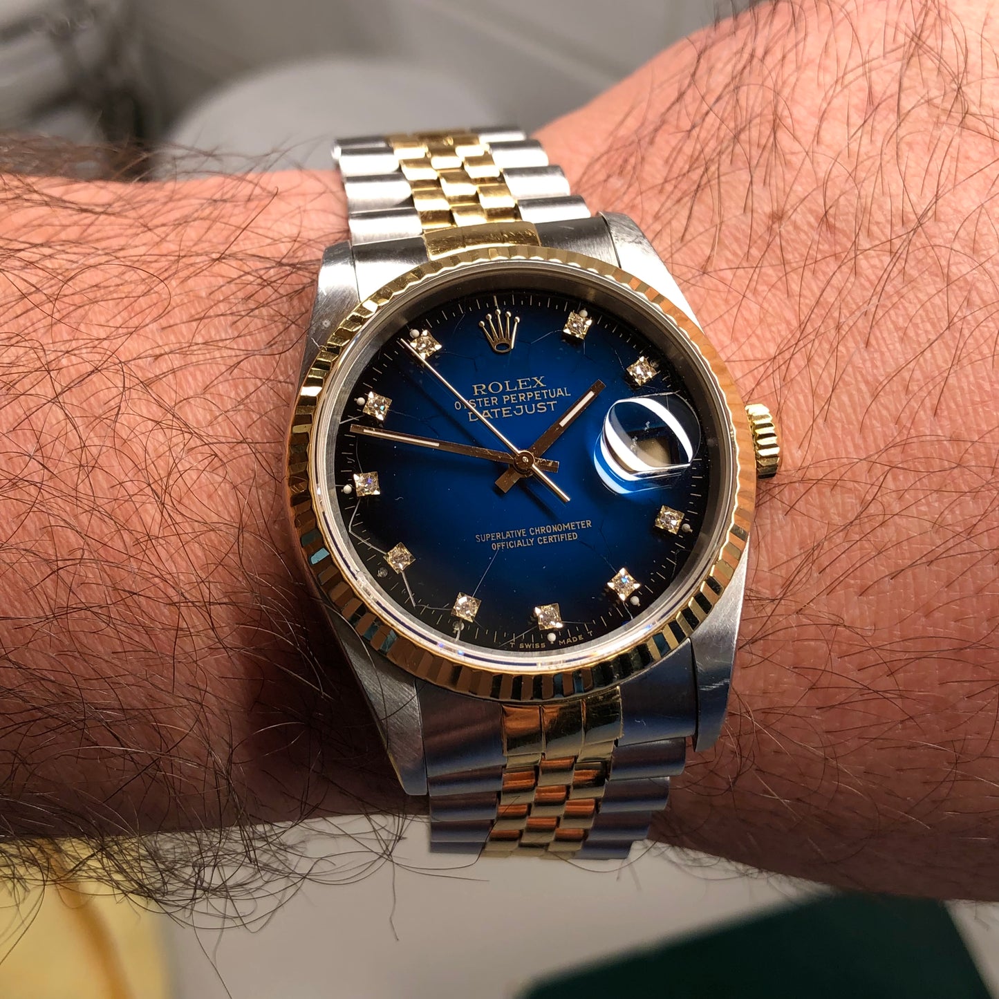 1989 Rolex Datejust 16233 Two Tone Blue Vignette Diamond Dial Jubilee Automatic Wristwatch - HASHTAGWATCHCO
