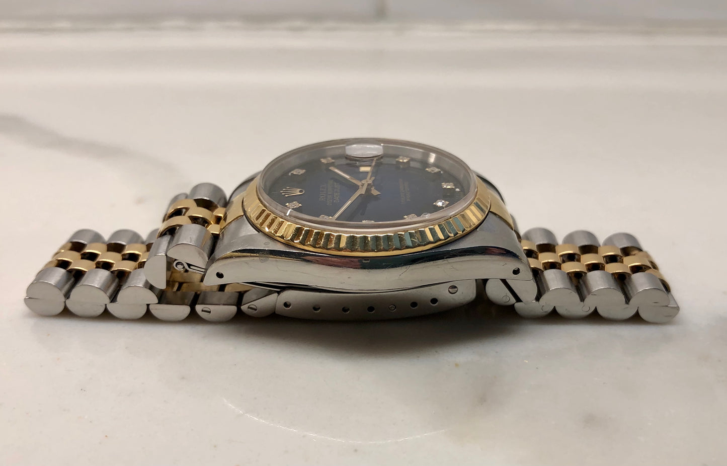 1989 Rolex Datejust 16233 Two Tone Blue Vignette Diamond Dial Jubilee Automatic Wristwatch - HASHTAGWATCHCO