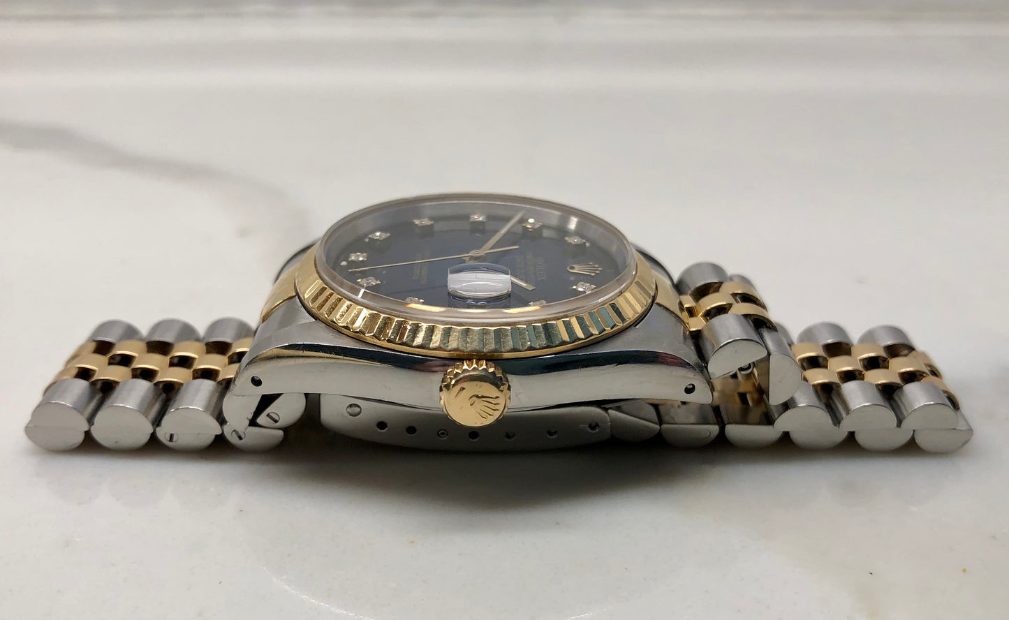 1989 Rolex Datejust 16233 Two Tone Blue Vignette Diamond Dial Jubilee Automatic Wristwatch - HASHTAGWATCHCO