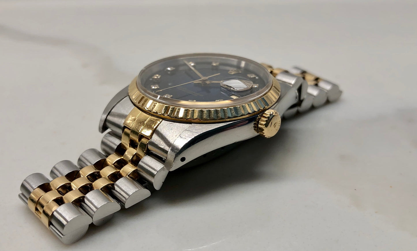 1989 Rolex Datejust 16233 Two Tone Blue Vignette Diamond Dial Jubilee Automatic Wristwatch - HASHTAGWATCHCO