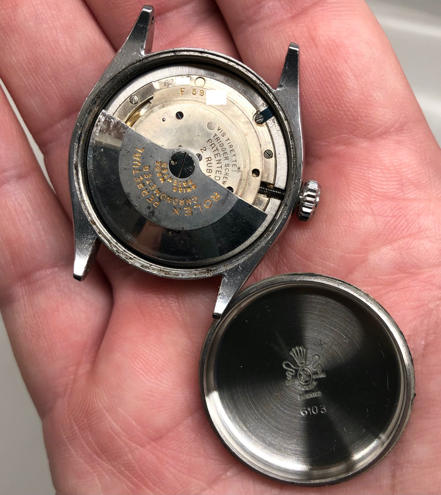 1953 Rolex Oyster Perpetual 6103 Stainless Steel Red OCC Chevron Dial Chronometer Automatic Wristwatch - HASHTAGWATCHCO