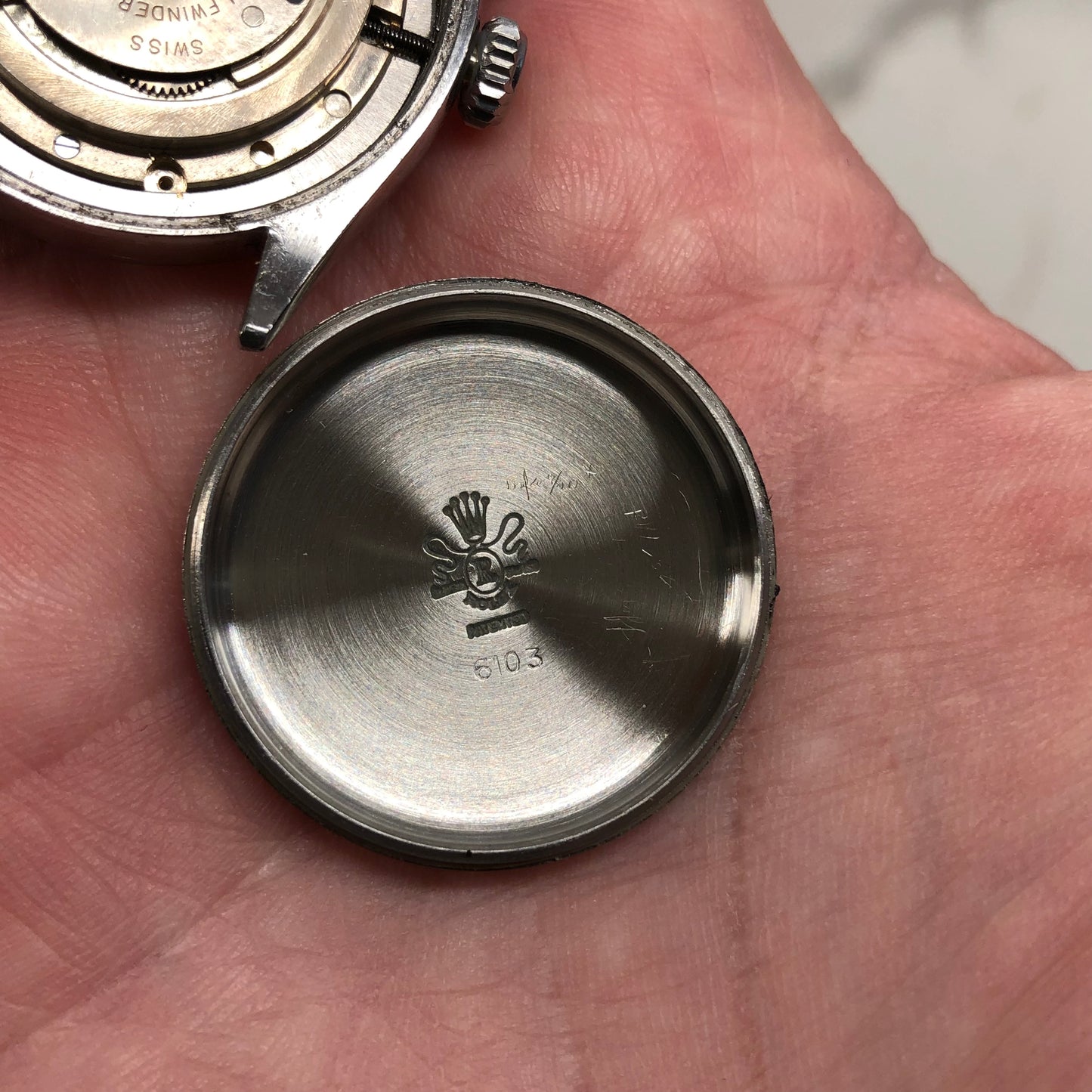 1953 Rolex Oyster Perpetual 6103 Stainless Steel Red OCC Chevron Dial Chronometer Automatic Wristwatch - HASHTAGWATCHCO