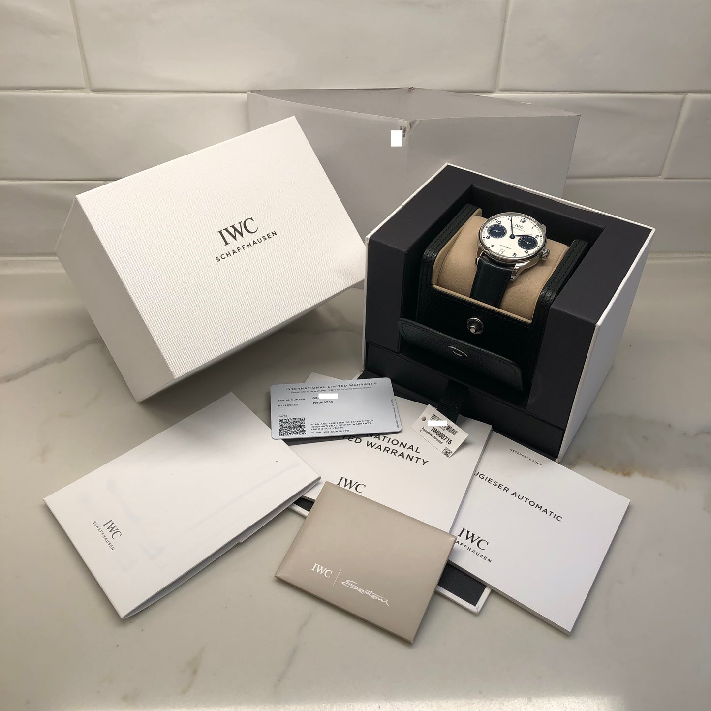 IWC Portugieser IW500715 Stainless Steel White Dial Wristwatch with Box and Papers Unworn - HASHTAGWATCHCO