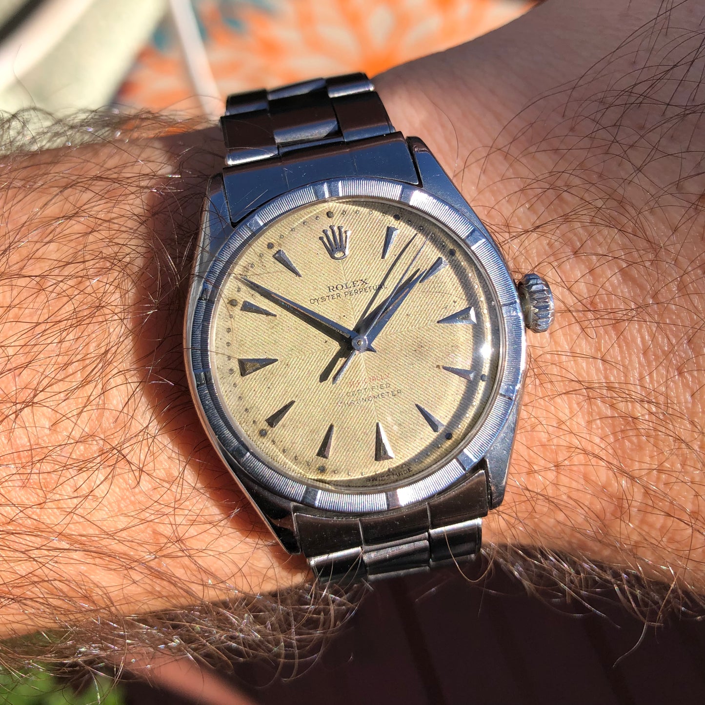 1953 Rolex Oyster Perpetual 6103 Stainless Steel Red OCC Chevron Dial Chronometer Automatic Wristwatch - HASHTAGWATCHCO