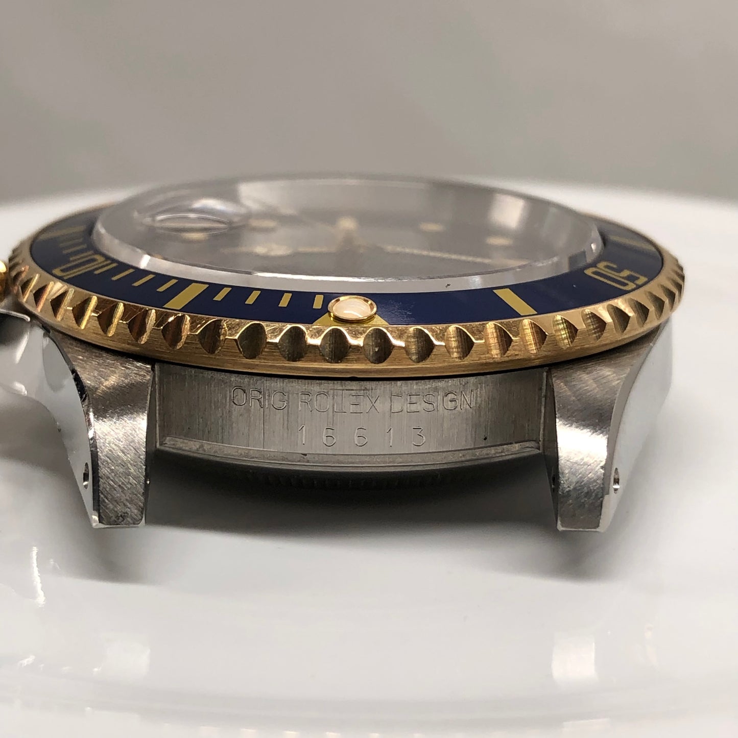 1991 Rolex Submariner 16613 Blue Purple Two Tone Oyster Steel 18K Gold Wristwatch with Box and Papers - HASHTAGWATCHCO