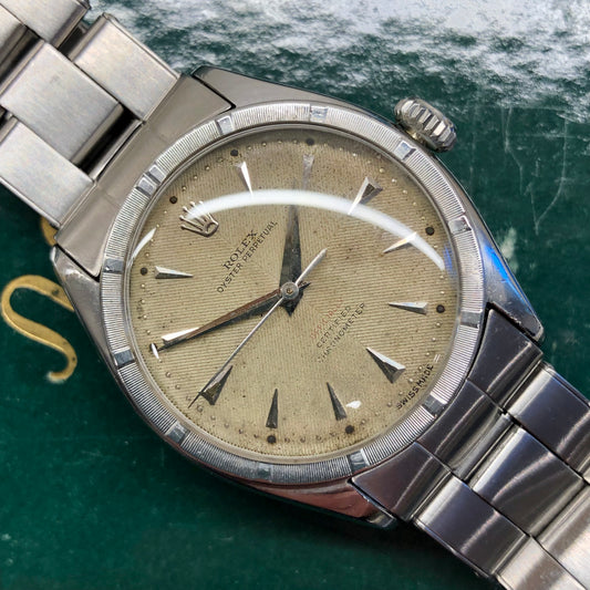 1953 Rolex Oyster Perpetual 6103 Stainless Steel Red OCC Chevron Dial Chronometer Automatic Wristwatch - HASHTAGWATCHCO