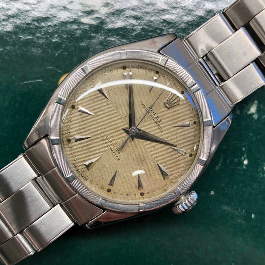 1953 Rolex Oyster Perpetual 6103 Stainless Steel Red OCC Chevron Dial Chronometer Automatic Wristwatch - HASHTAGWATCHCO