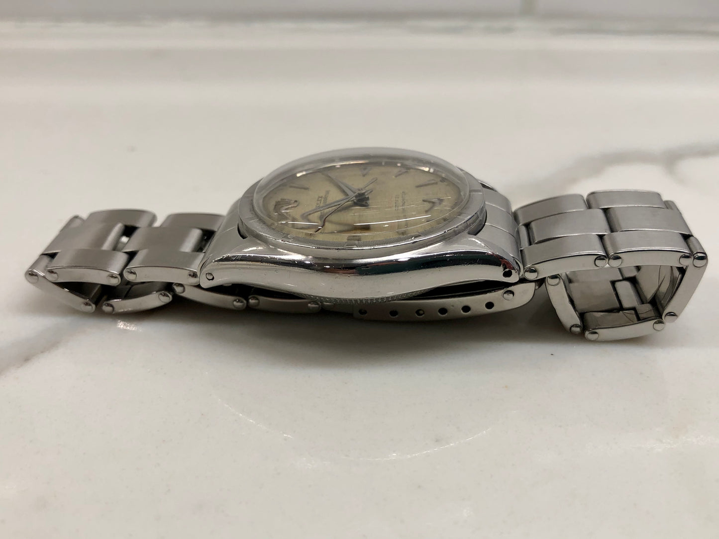 1953 Rolex Oyster Perpetual 6103 Stainless Steel Red OCC Chevron Dial Chronometer Automatic Wristwatch - HASHTAGWATCHCO