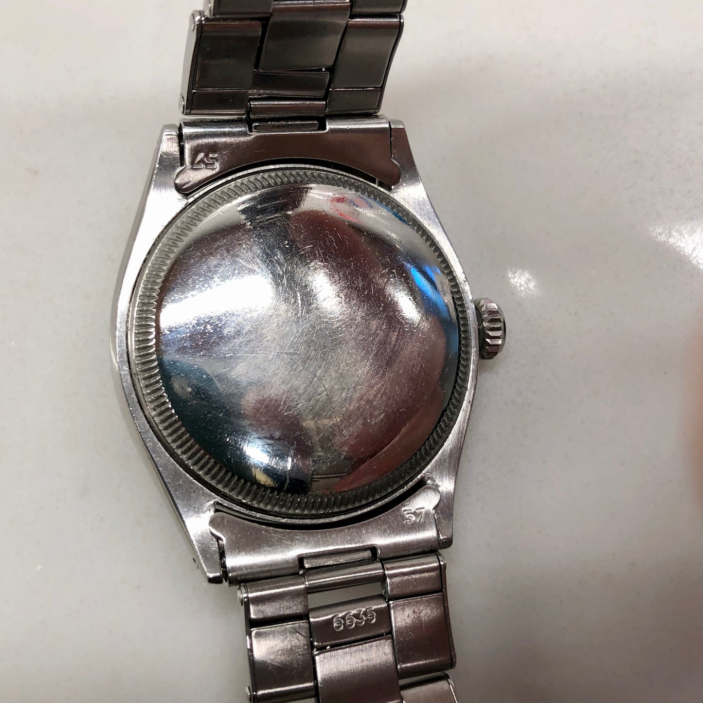 1953 Rolex Oyster Perpetual 6103 Stainless Steel Red OCC Chevron Dial Chronometer Automatic Wristwatch - HASHTAGWATCHCO