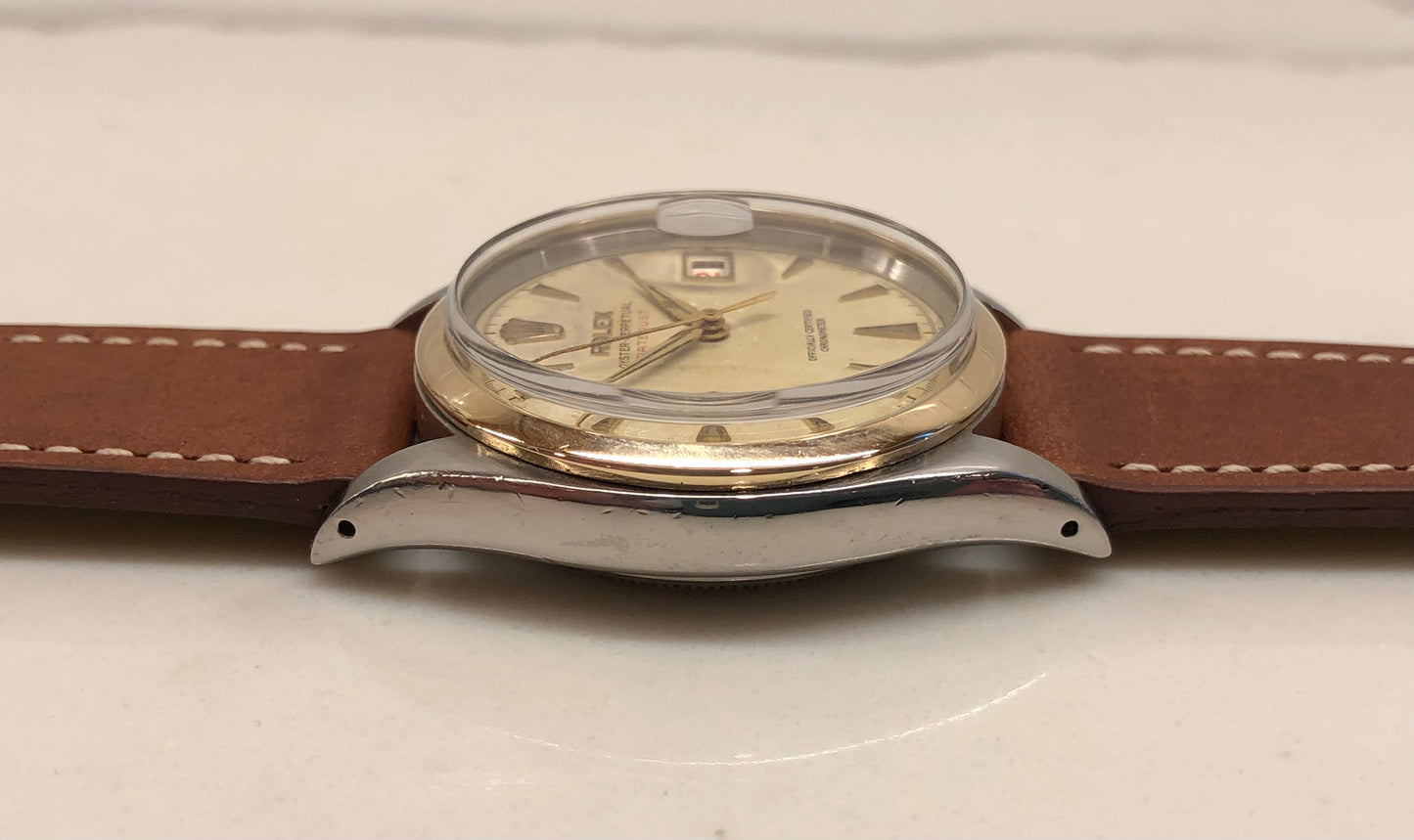 1953 Rolex Red Datejust 6304 Roulette Date Wheel Two Tone Steel Automatic Wristwatch - HASHTAGWATCHCO