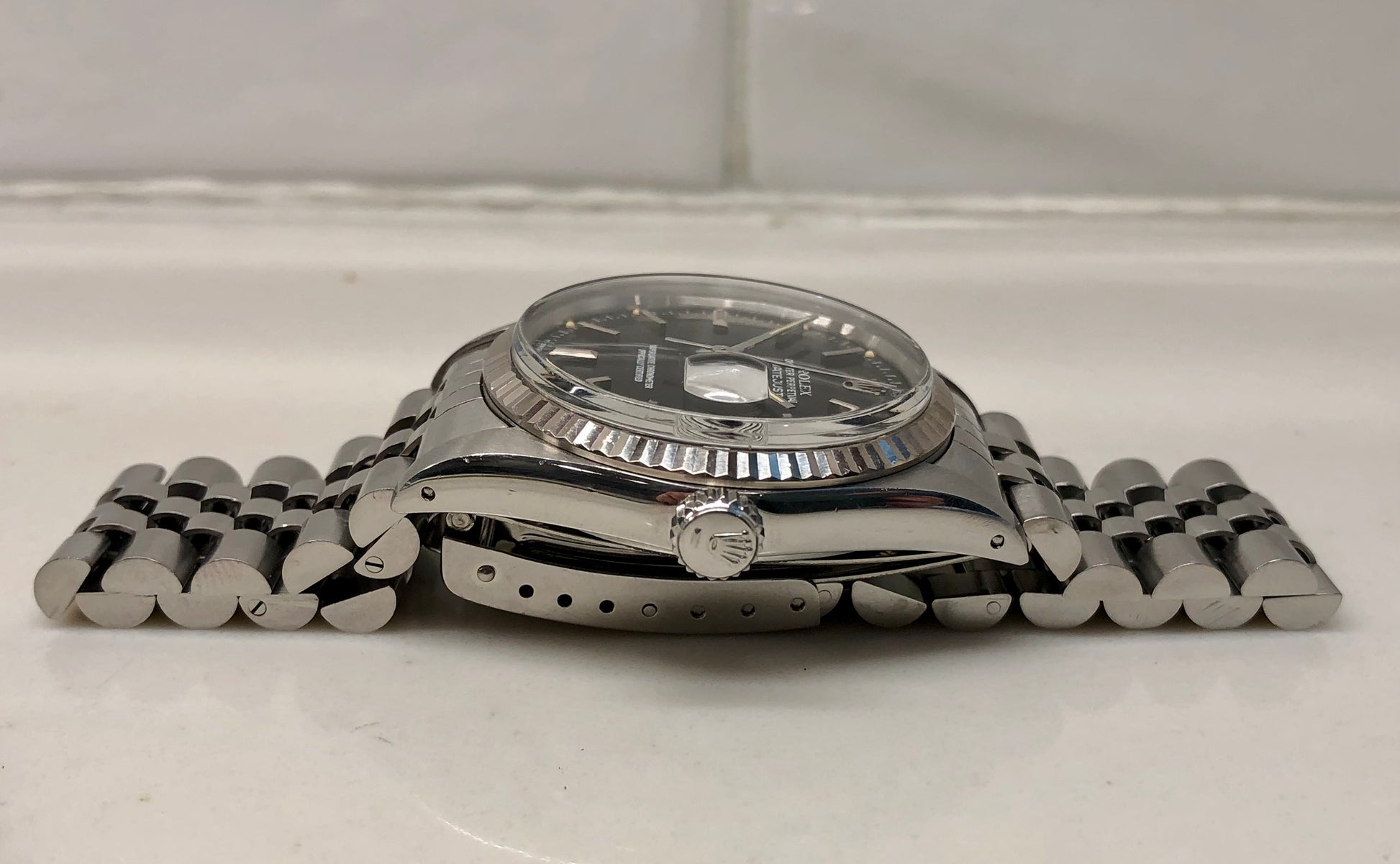 1985 Rolex Datejust 16014 Black Dial Jubilee Fluted Bezel Wristwatch with Papers - HASHTAGWATCHCO