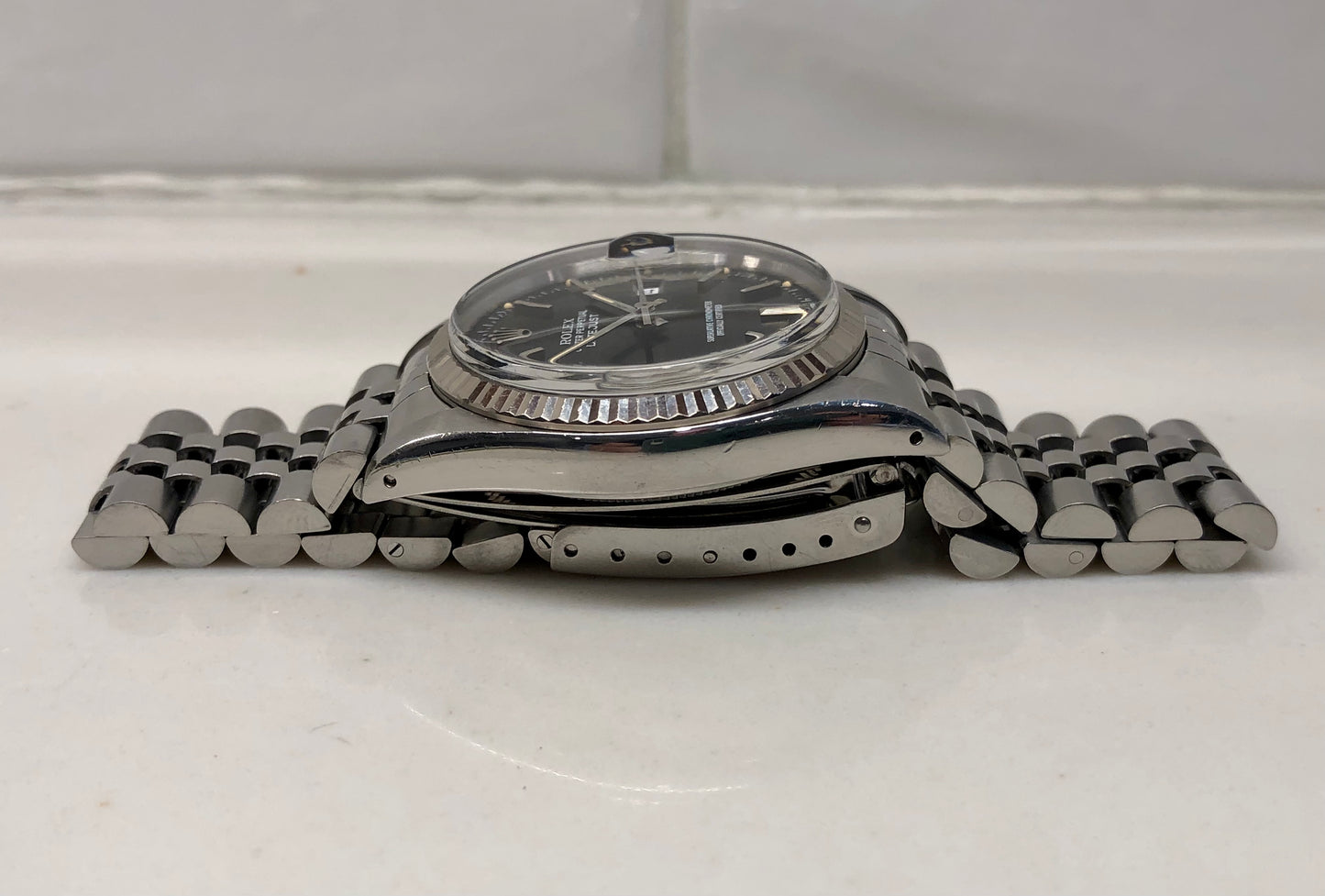 1985 Rolex Datejust 16014 Black Dial Jubilee Fluted Bezel Wristwatch with Papers - HASHTAGWATCHCO