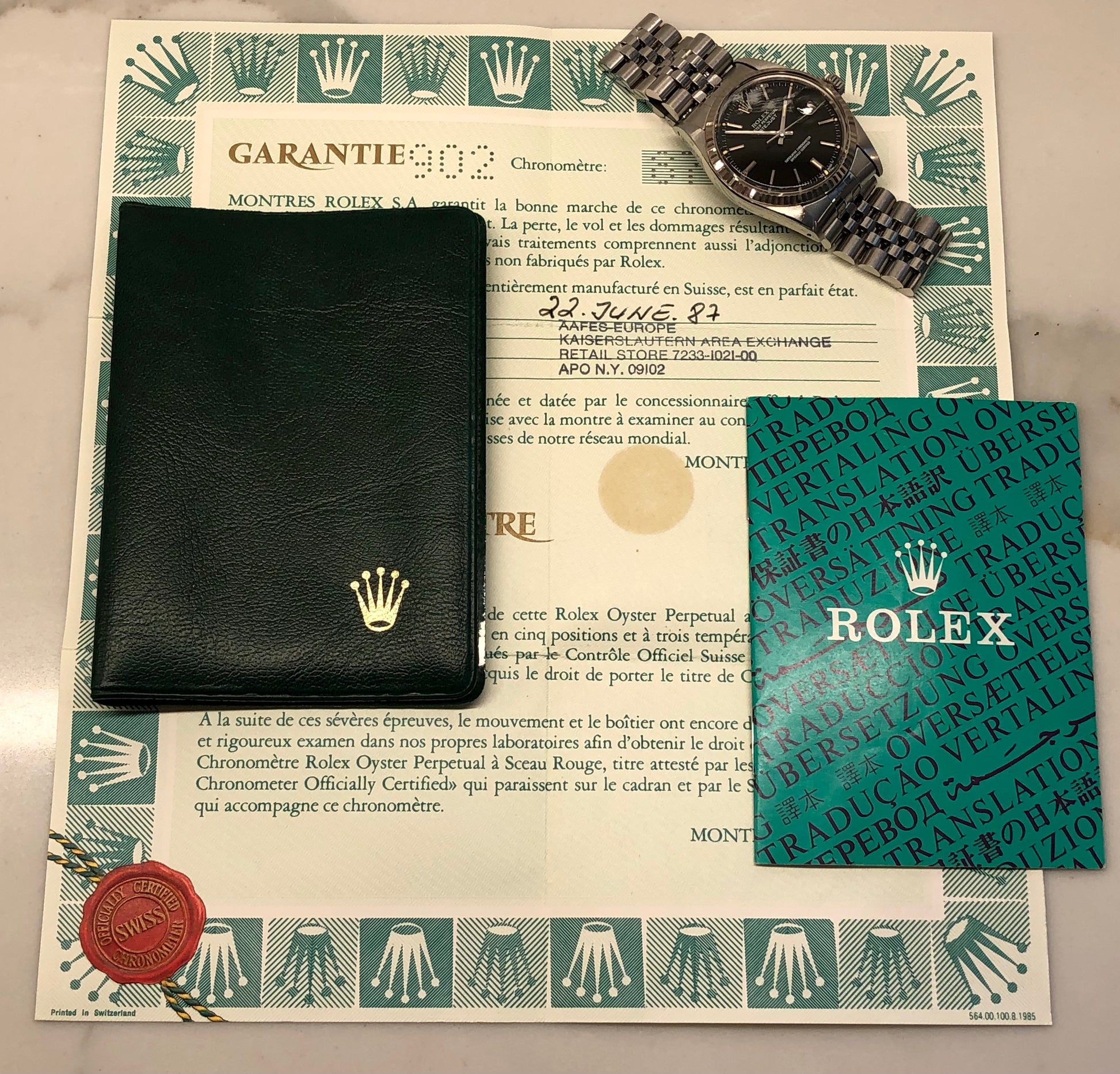 1985 Rolex Datejust 16014 Black Dial Jubilee Fluted Bezel Wristwatch with Papers - HASHTAGWATCHCO