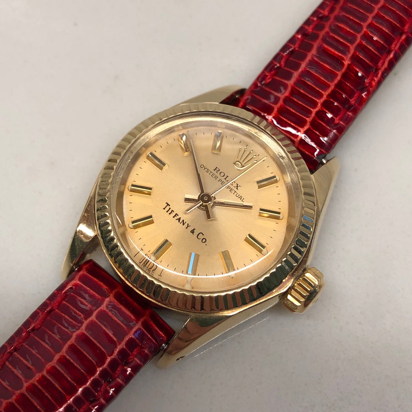 1979 Rolex Oyster Perpetual 6719 Tiffany & Co. 14K Yellow Gold Ladies Automatic Wristwatch - HASHTAGWATCHCO