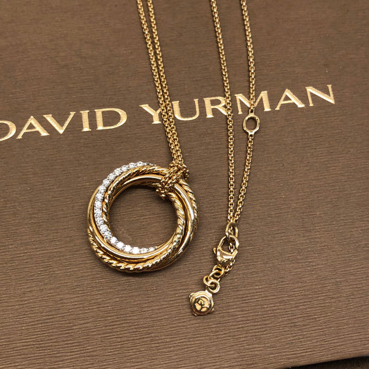 David Yurman Crossover Pendant 18K Yellow Gold with Diamonds 21mm Necklace - HASHTAGWATCHCO