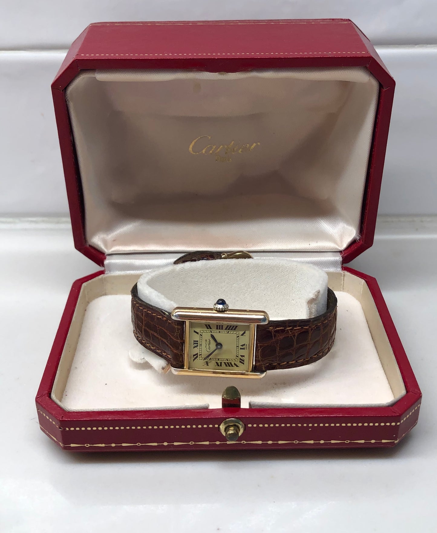 Cartier Must de Cartier Tank Vermeil Manual Wind 925 Wristwatch with Box - HASHTAGWATCHCO