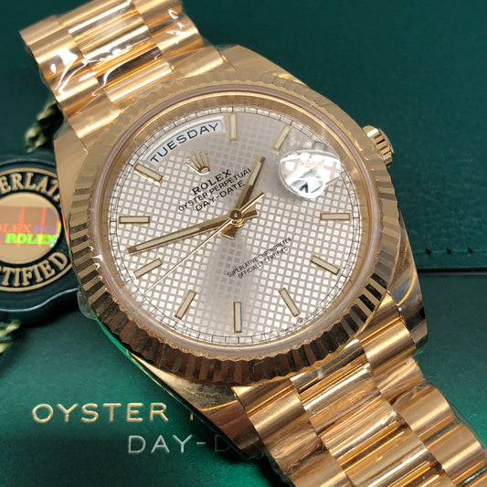 2022 Rolex President Day Date 228238 18K Yellow Gold Silver Motif Wristwatch with Box and Papers - HASHTAGWATCHCO