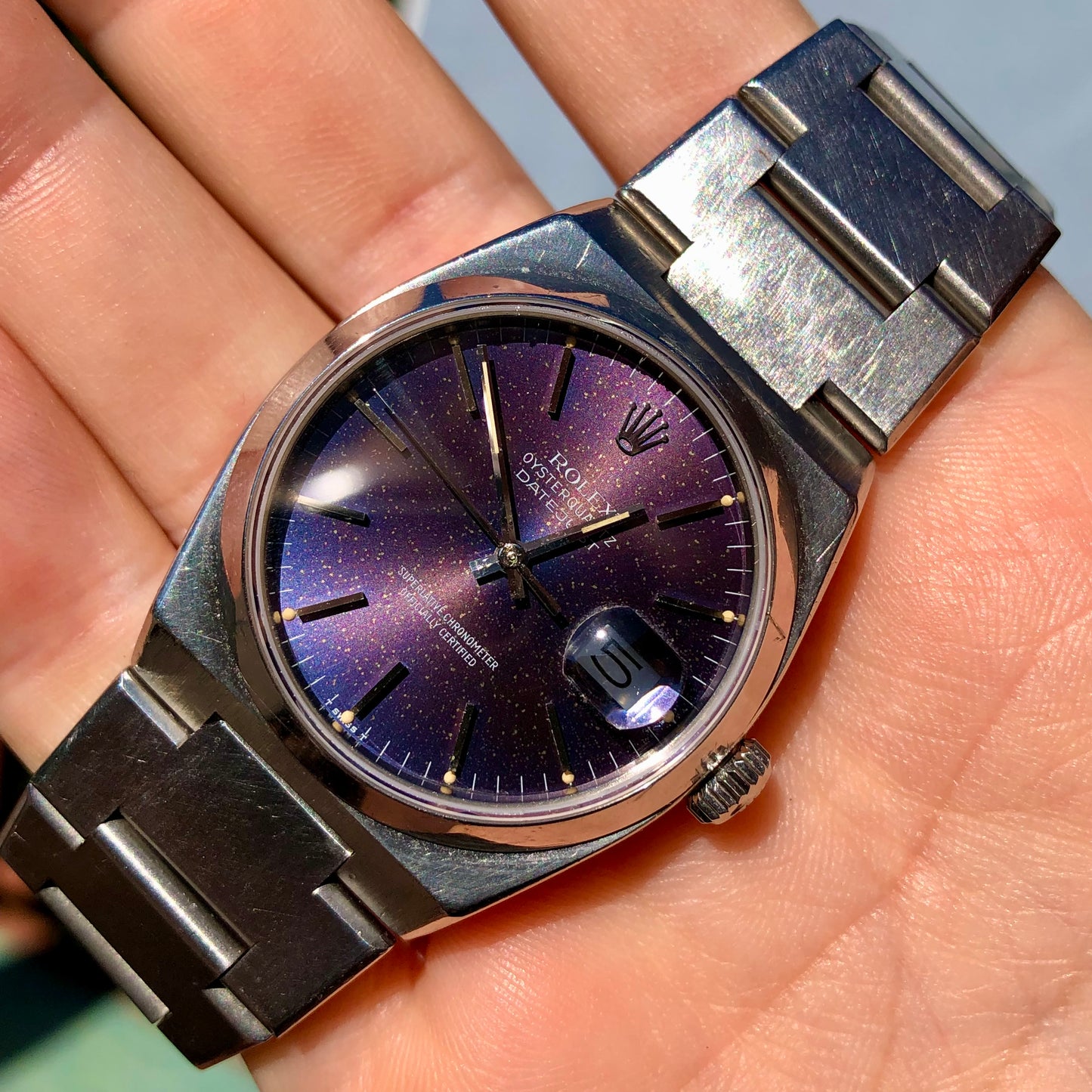 1987 Rolex Datejust Oysterquartz 17000 Tropical Purple Dial Steel Wristwatch - HASHTAGWATCHCO