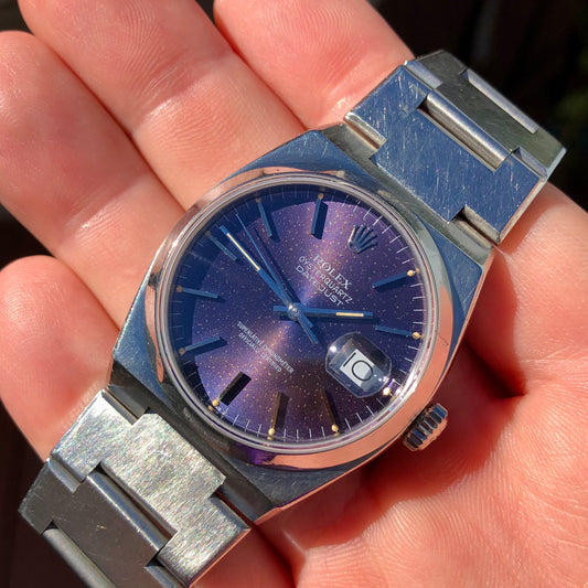 1987 Rolex Datejust Oysterquartz 17000 Tropical Purple Dial Steel Wristwatch - HASHTAGWATCHCO