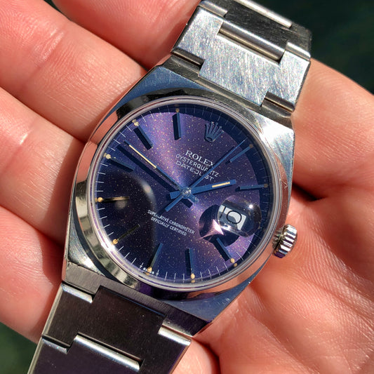 1987 Rolex Datejust Oysterquartz 17000 Tropical Purple Dial Steel Wristwatch - HASHTAGWATCHCO