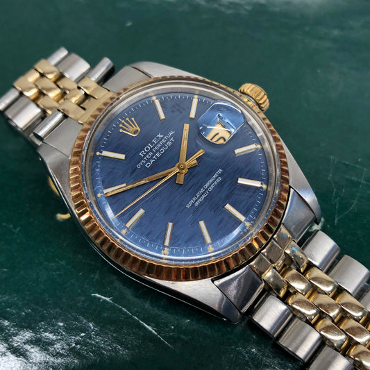 1972 Rolex Datejust 1601 Blue Mosaic Dial Two Tone Jubilee Fluted Automatic Wristwatch - HASHTAGWATCHCO