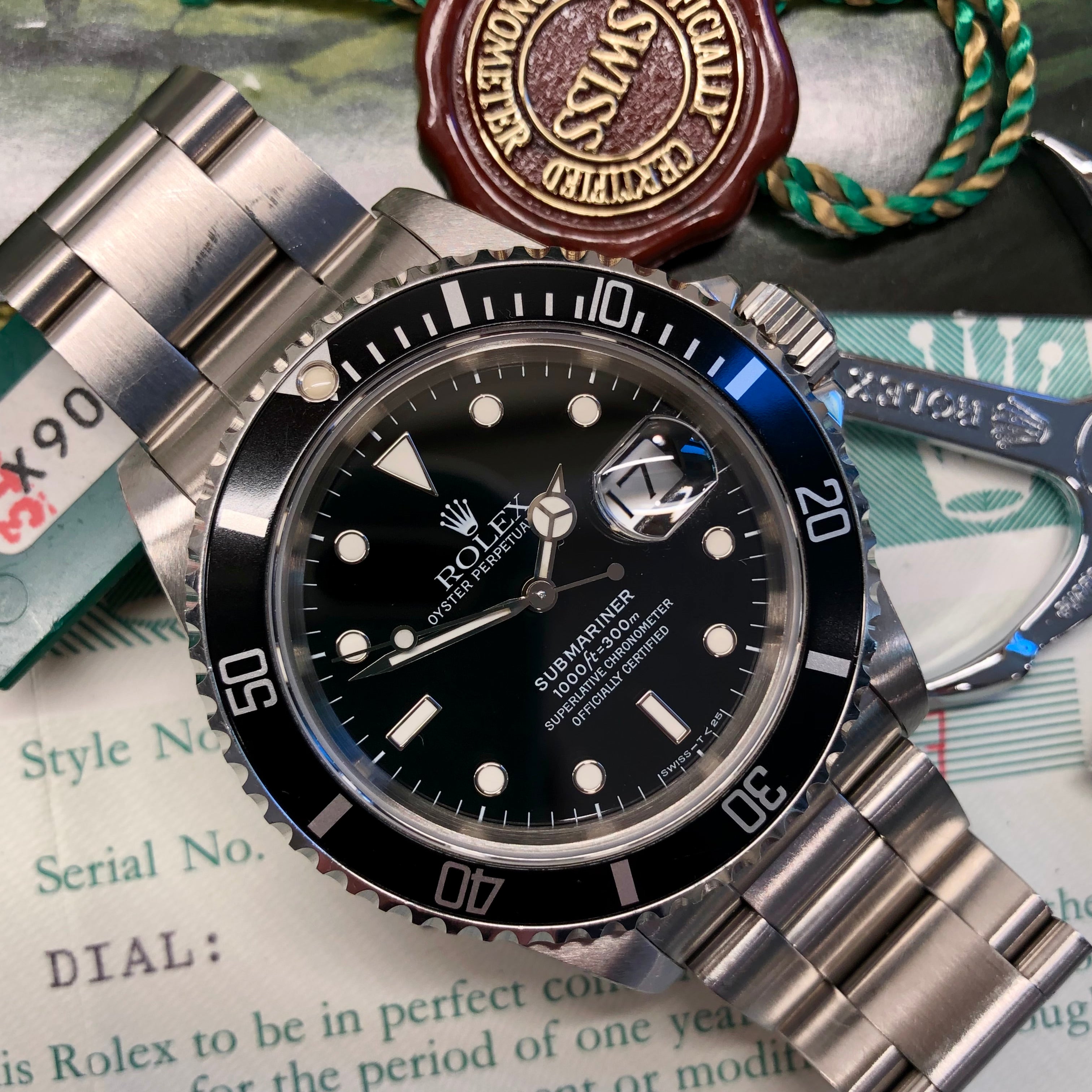 1991 Rolex Submariner Date 16610 Tritium Steel Wristwatch