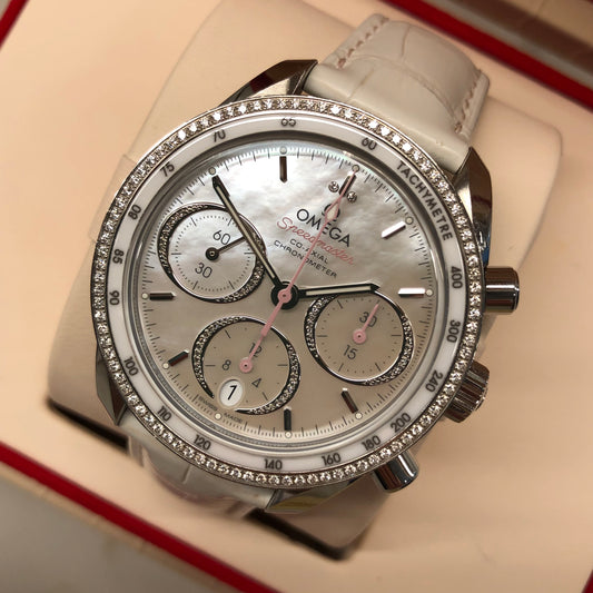 2022 Omega Speedmaster 38 Chronograph 324.38.38.50.55.001 Diamond MOP Dial and Bezel Automatic Wristwatch with Box