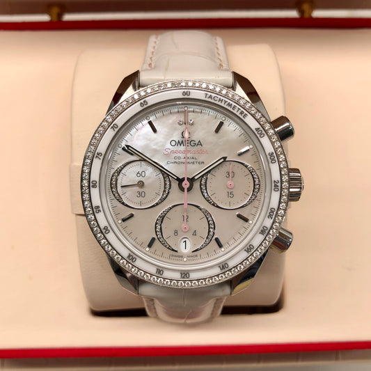 2022 Omega Speedmaster 38 Chronograph 324.38.38.50.55.001 Diamond MOP Dial and Bezel Automatic Wristwatch with Box