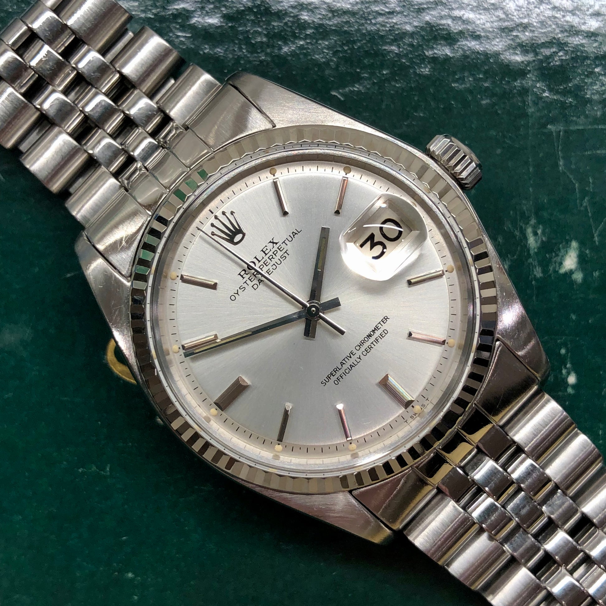 1973 Rolex Datejust 1601 Stainless Steel Fluted Bezel Silver Dial Jubilee Automatic Wristwatch - HASHTAGWATCHCO