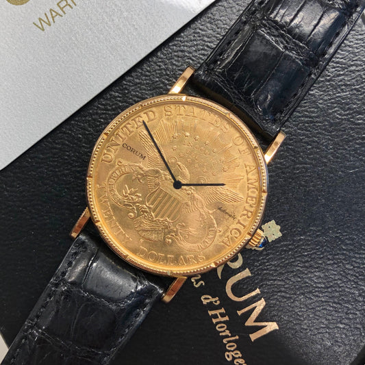 Corum 20 Dollar Coin Double Eagle Yellow Gold Automatic 1904 Wristwatch with Box and Papers