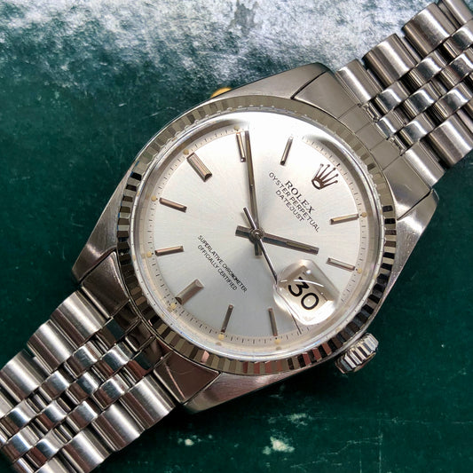 1973 Rolex Datejust 1601 Stainless Steel Fluted Bezel Silver Dial Jubilee Automatic Wristwatch - HASHTAGWATCHCO