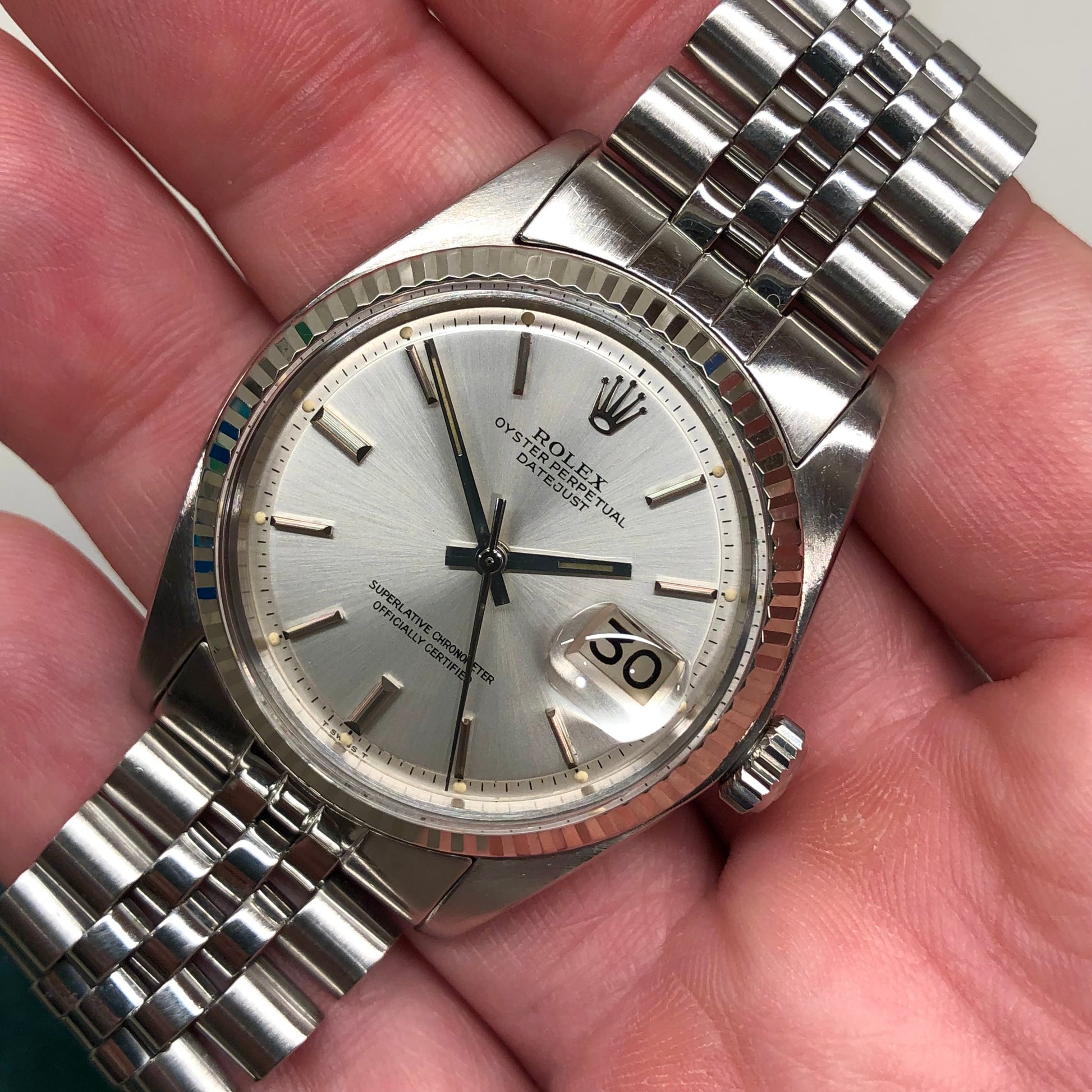1973 Rolex Datejust 1601 Stainless Steel Fluted Bezel Silver Dial Jubilee Automatic Wristwatch - HASHTAGWATCHCO