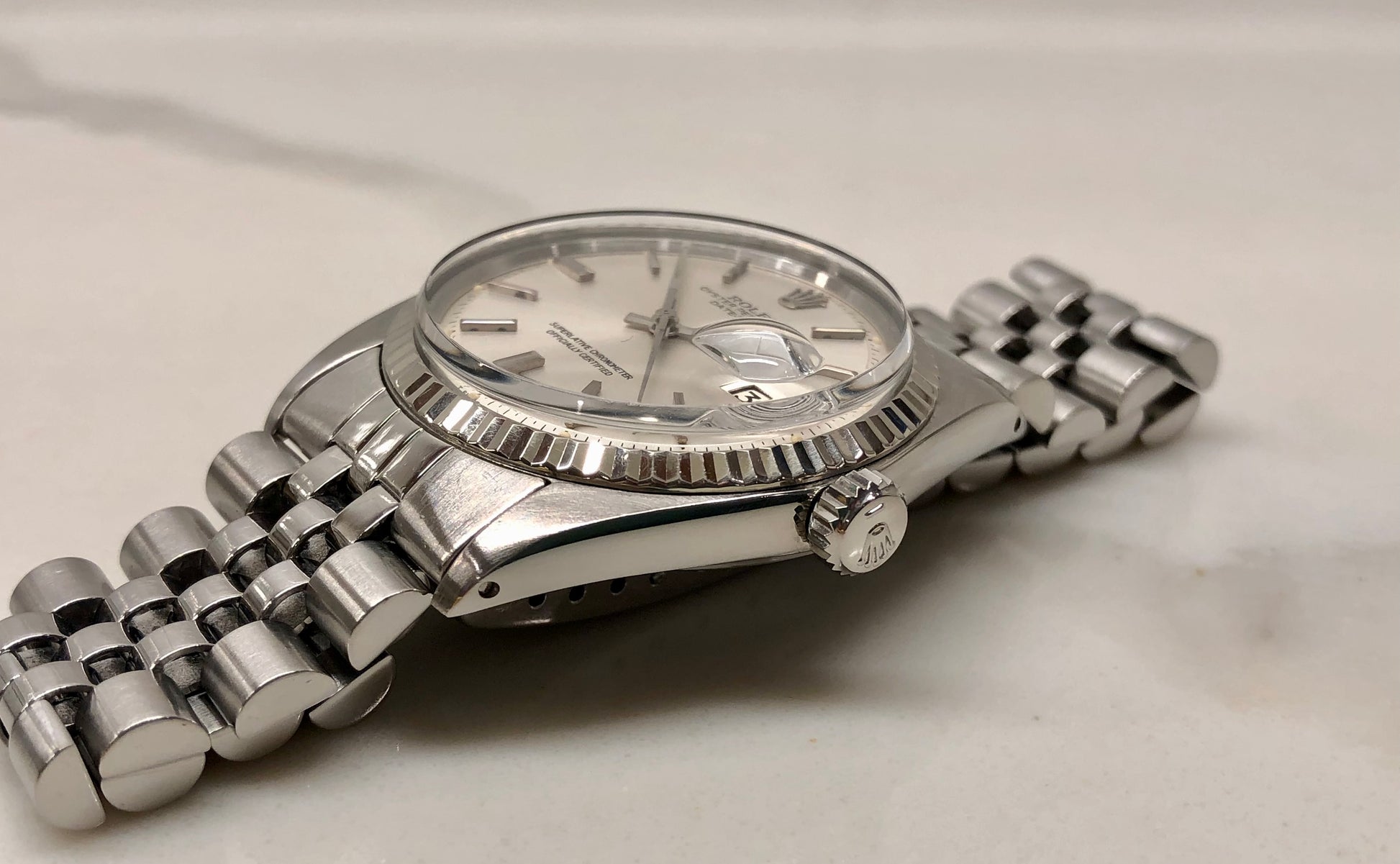 1973 Rolex Datejust 1601 Stainless Steel Fluted Bezel Silver Dial Jubilee Automatic Wristwatch - HASHTAGWATCHCO
