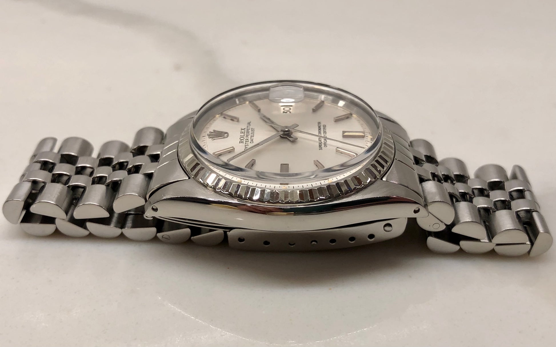 1973 Rolex Datejust 1601 Stainless Steel Fluted Bezel Silver Dial Jubilee Automatic Wristwatch - HASHTAGWATCHCO