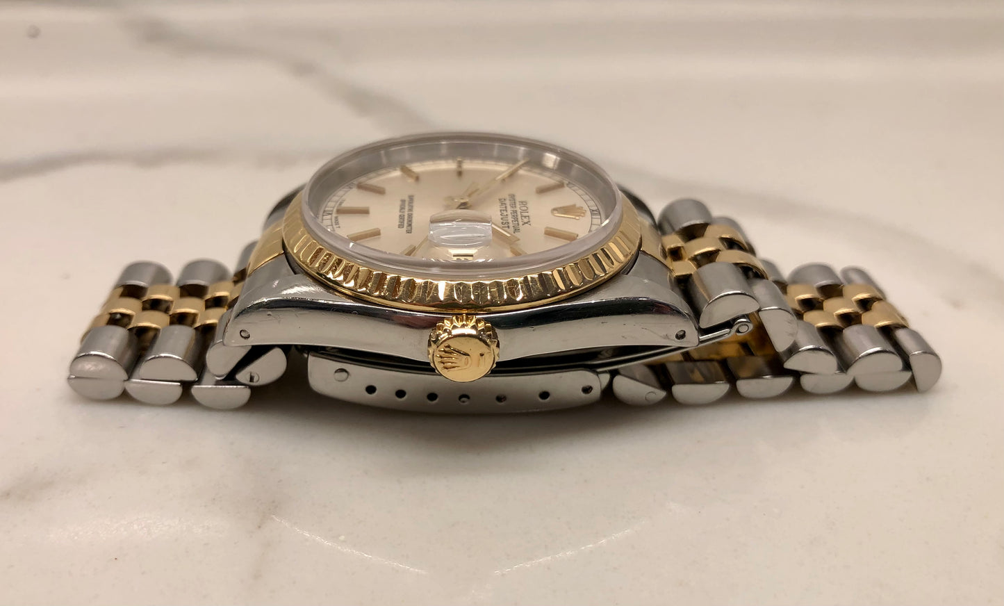 1990 Rolex Datejust 16233 Silver Stainless Steel Gold Two Tone Jubilee Wristwatch - HASHTAGWATCHCO