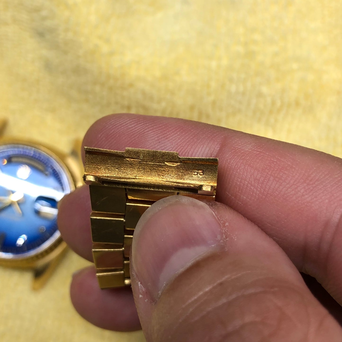 1976 Rolex President 1803 Day Date Yellow Gold Blue Diamond Dial Automatic Wristwatch - HASHTAGWATCHCO