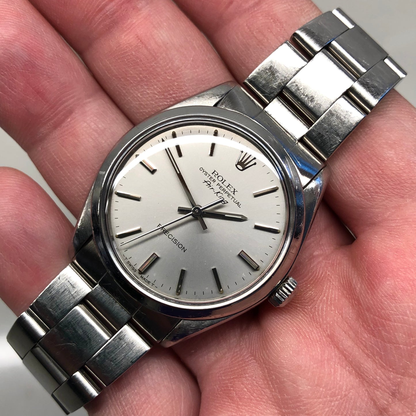 1987 Rolex Air King Precision 5500 Stainless Steel Silver Dial Automatic Wristwatch - HASHTAGWATCHCO