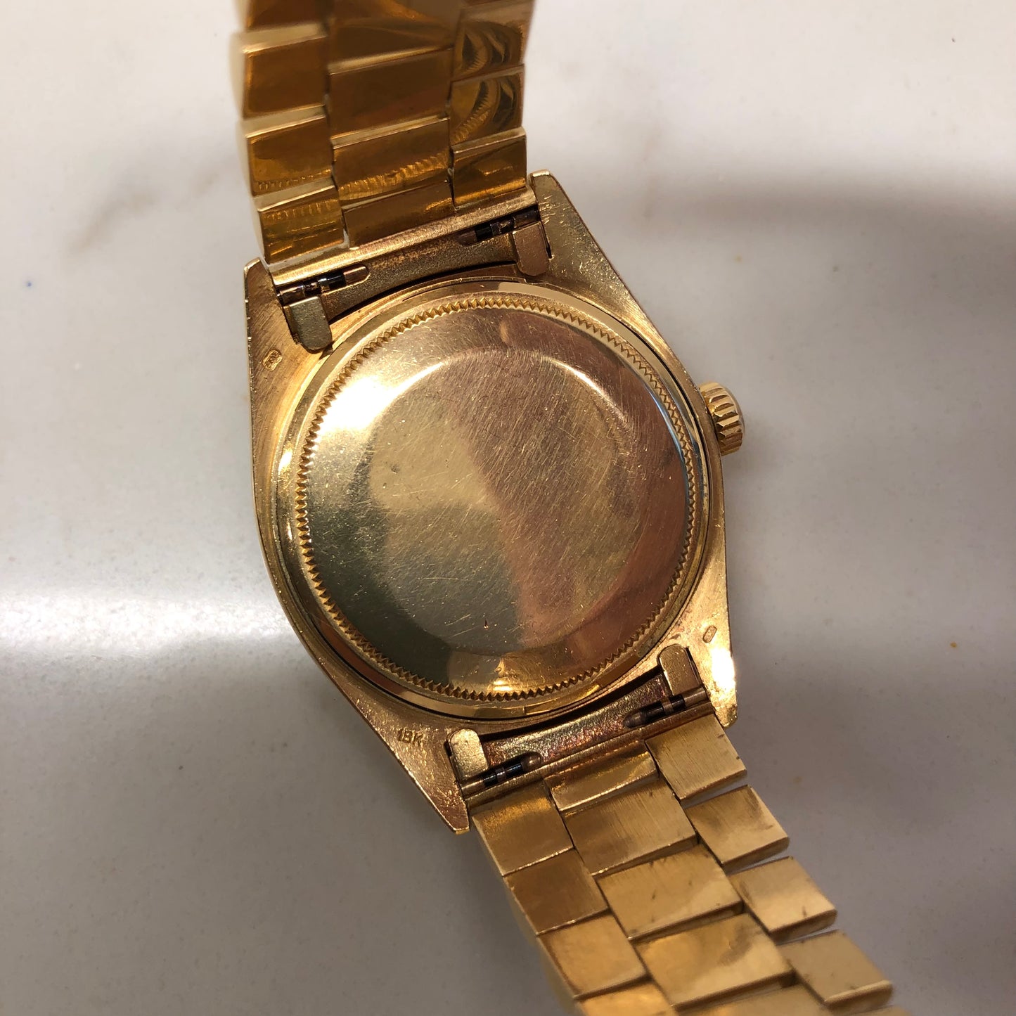 1976 Rolex President 1803 Day Date Yellow Gold Blue Diamond Dial Automatic Wristwatch - HASHTAGWATCHCO