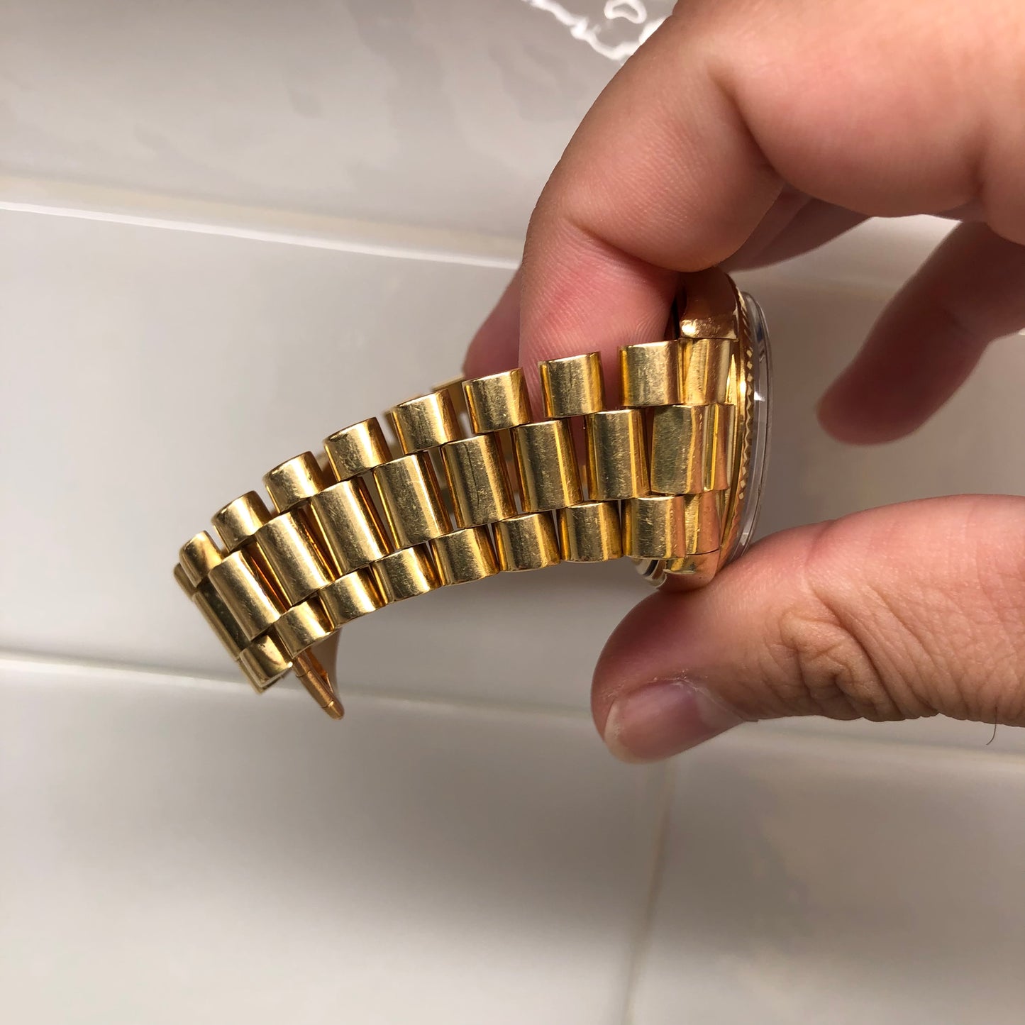 1976 Rolex President 1803 Day Date Yellow Gold Blue Diamond Dial Automatic Wristwatch - HASHTAGWATCHCO