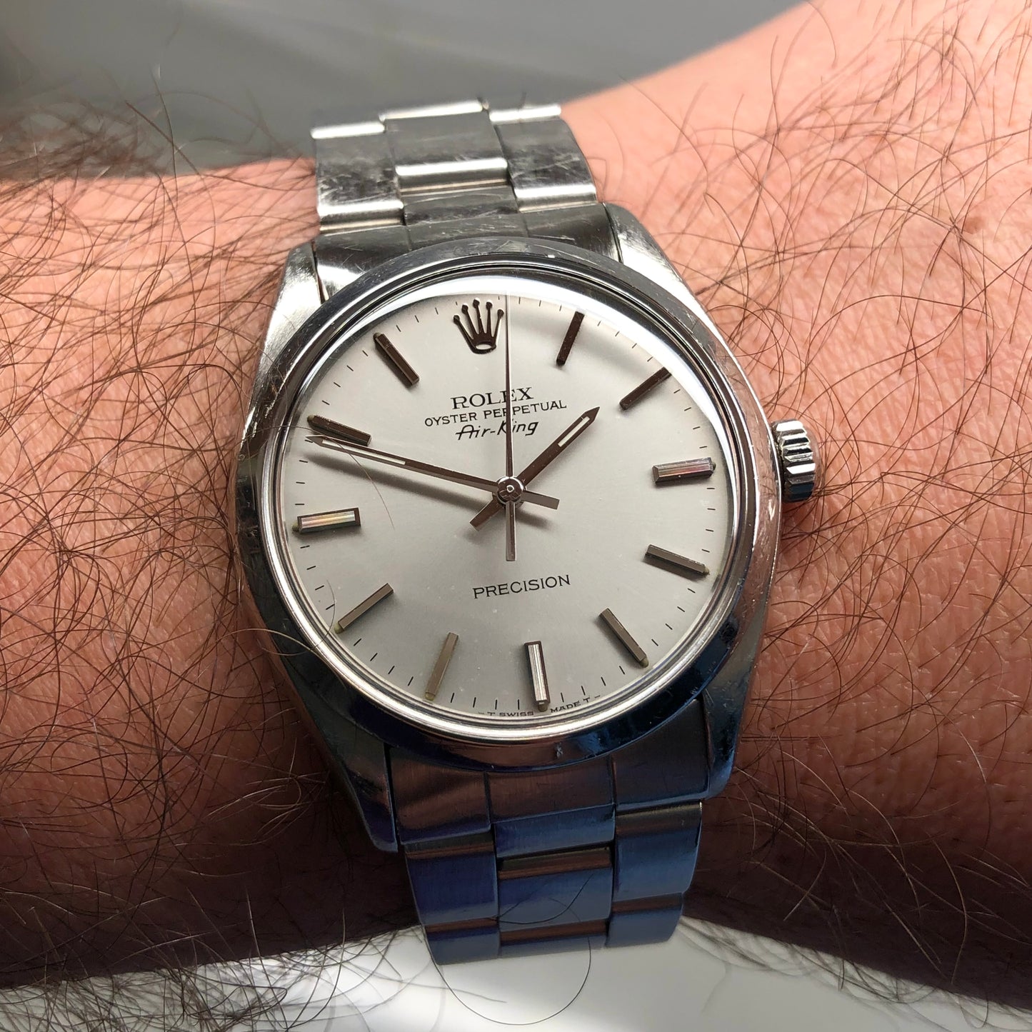 1987 Rolex Air King Precision 5500 Stainless Steel Silver Dial Automatic Wristwatch - HASHTAGWATCHCO