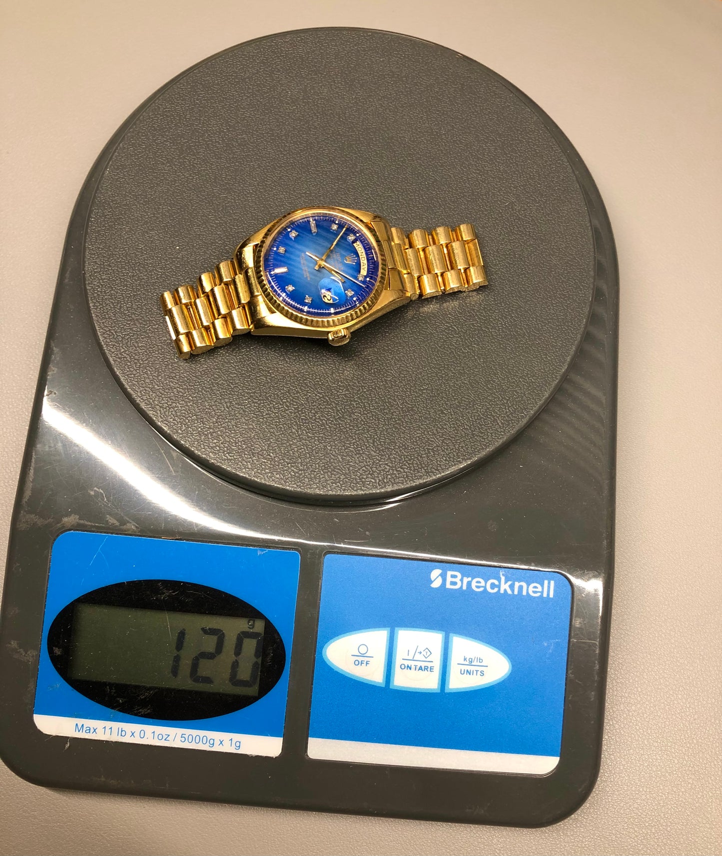 1976 Rolex President 1803 Day Date Yellow Gold Blue Diamond Dial Automatic Wristwatch - HASHTAGWATCHCO