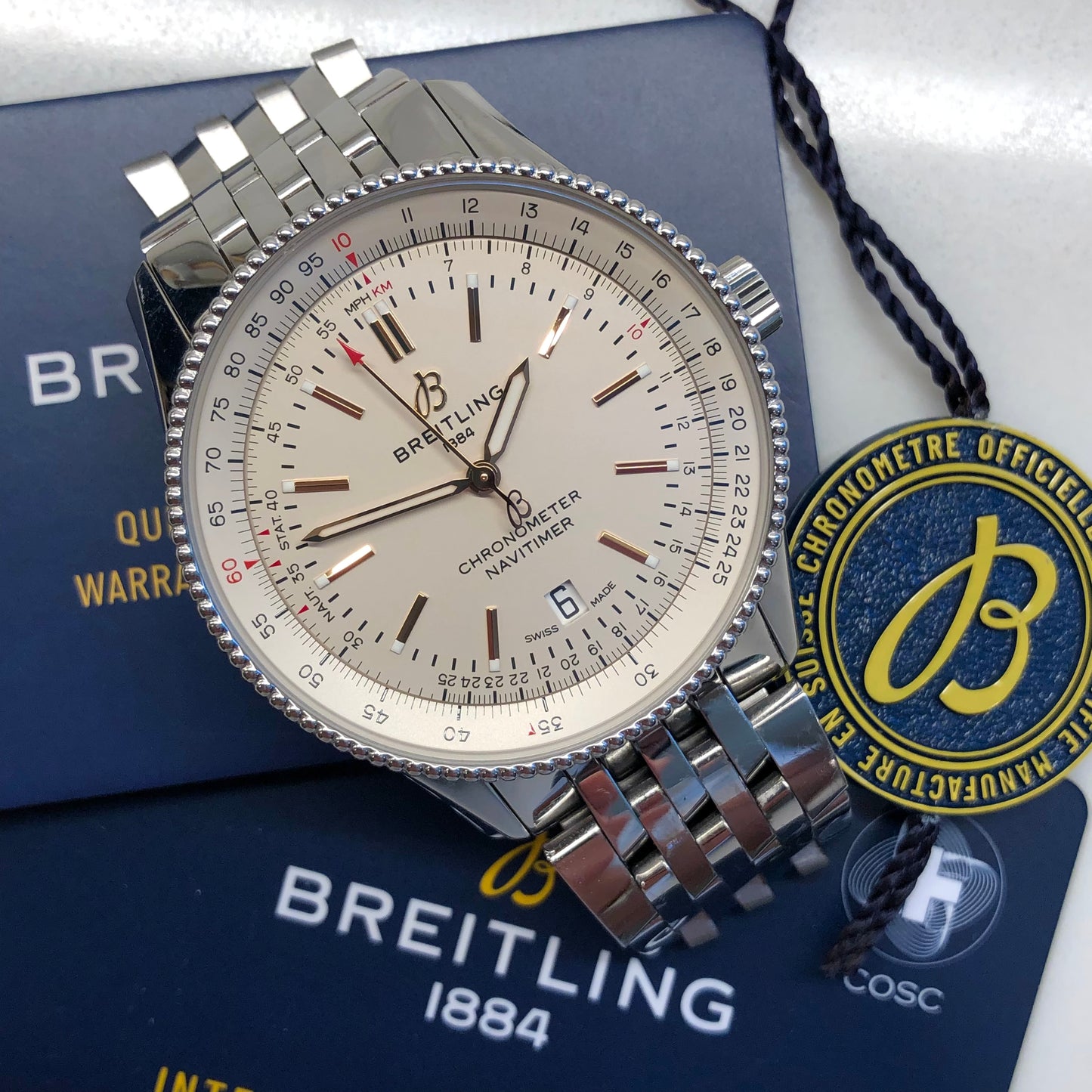 Breitling Navitimer A17326 Automatic 41 Stainless Steel Silver Wristwatch with Box and Papers - HASHTAGWATCHCO