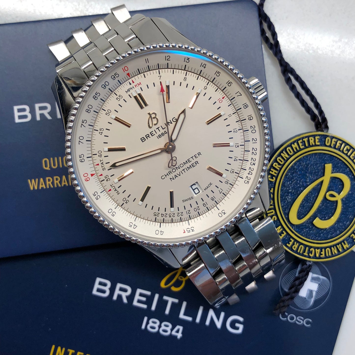 Breitling Navitimer A17326 Automatic 41 Stainless Steel Silver Wristwatch with Box and Papers - HASHTAGWATCHCO