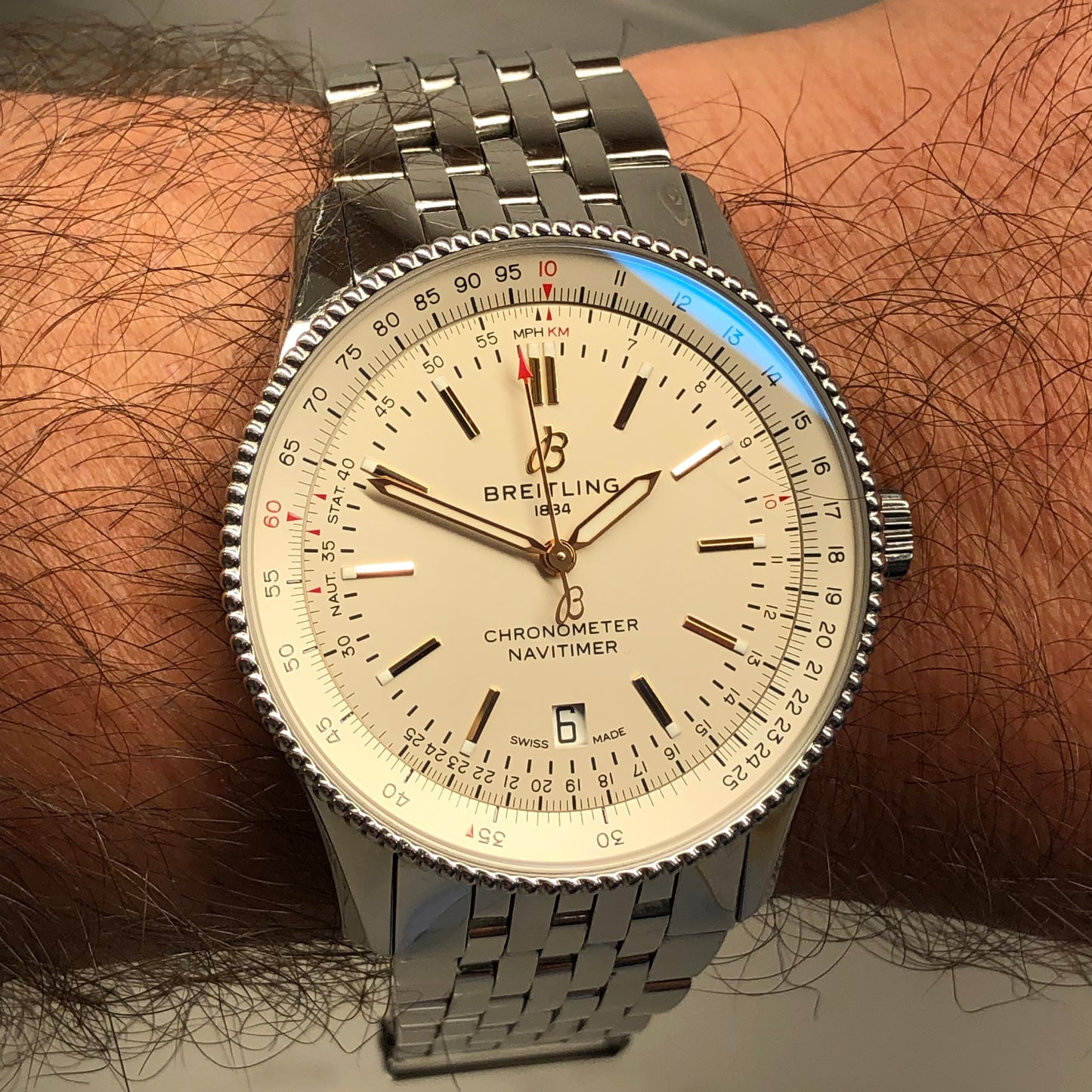 Breitling Navitimer A17326 Automatic 41 Stainless Steel Silver Wristwatch with Box and Papers - HASHTAGWATCHCO
