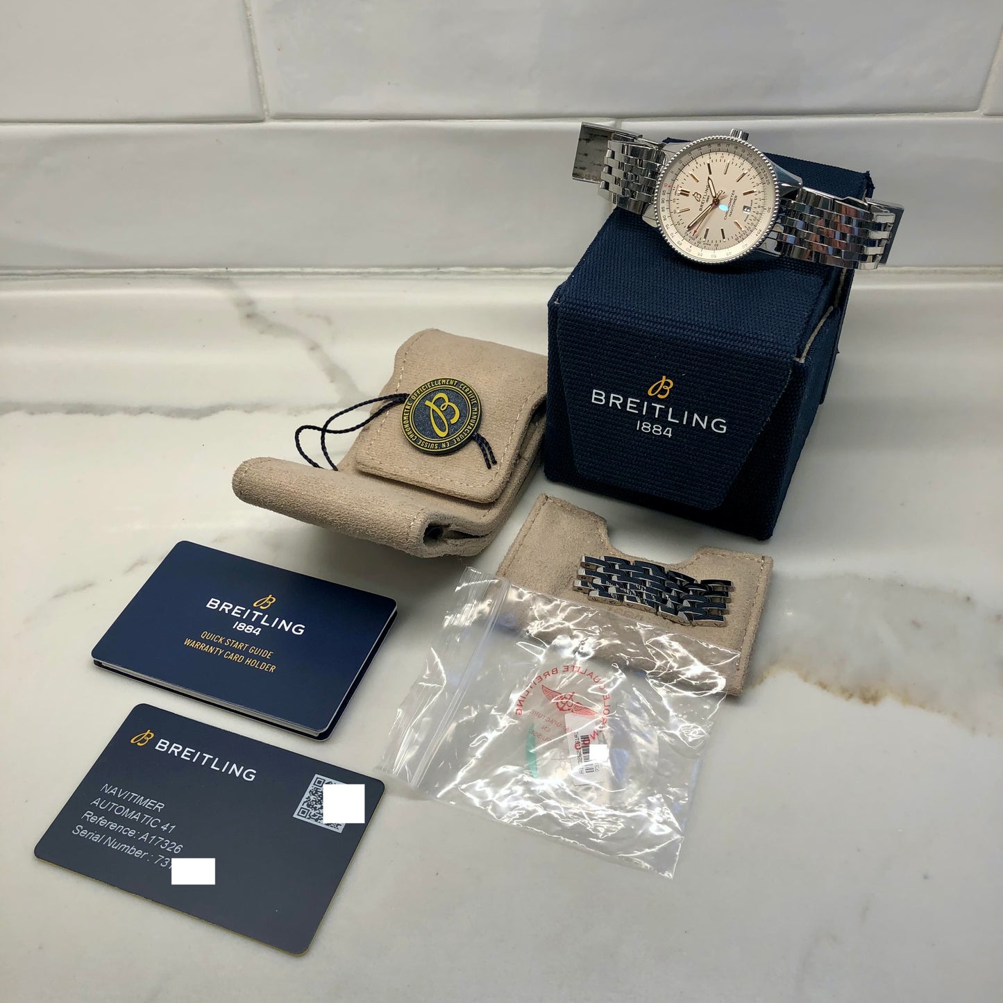 Breitling Navitimer A17326 Automatic 41 Stainless Steel Silver Wristwatch with Box and Papers - HASHTAGWATCHCO