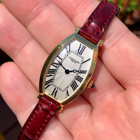 2002 Cartier Tonneau 2451D 18K Yellow Gold Collection Privée Wristwatch with Box and Papers - HASHTAGWATCHCO