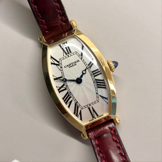 2002 Cartier Tonneau 2451D 18K Yellow Gold Collection Privée Wristwatch with Box and Papers - HASHTAGWATCHCO