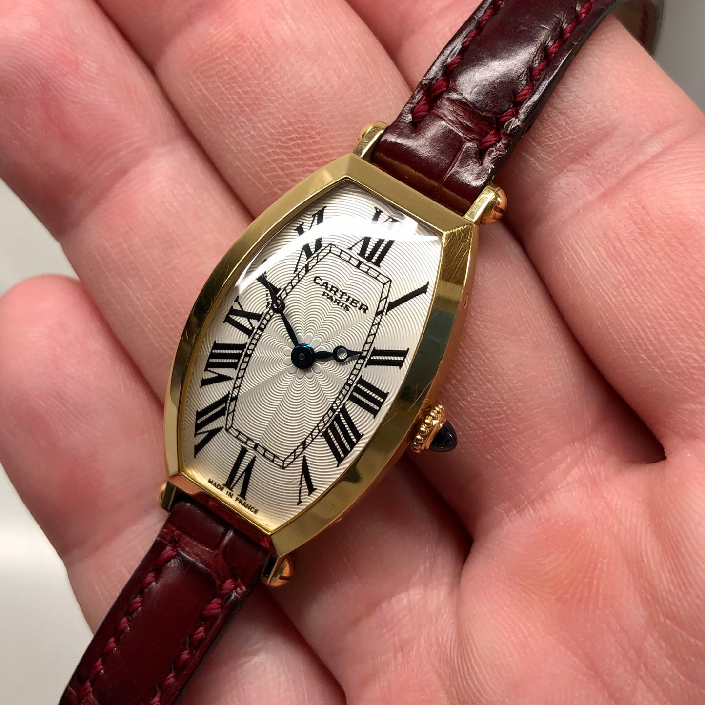 2002 Cartier Tonneau 2451D 18K Yellow Gold Collection Privée Wristwatch with Box and Papers - HASHTAGWATCHCO