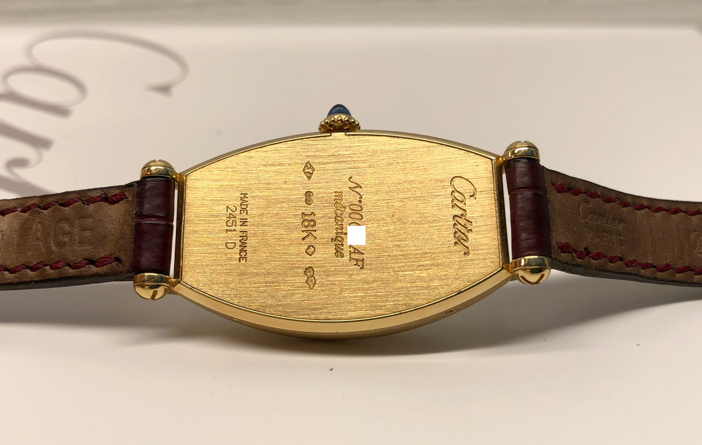 2002 Cartier Tonneau 2451D 18K Yellow Gold Collection Privée Wristwatch with Box and Papers - HASHTAGWATCHCO