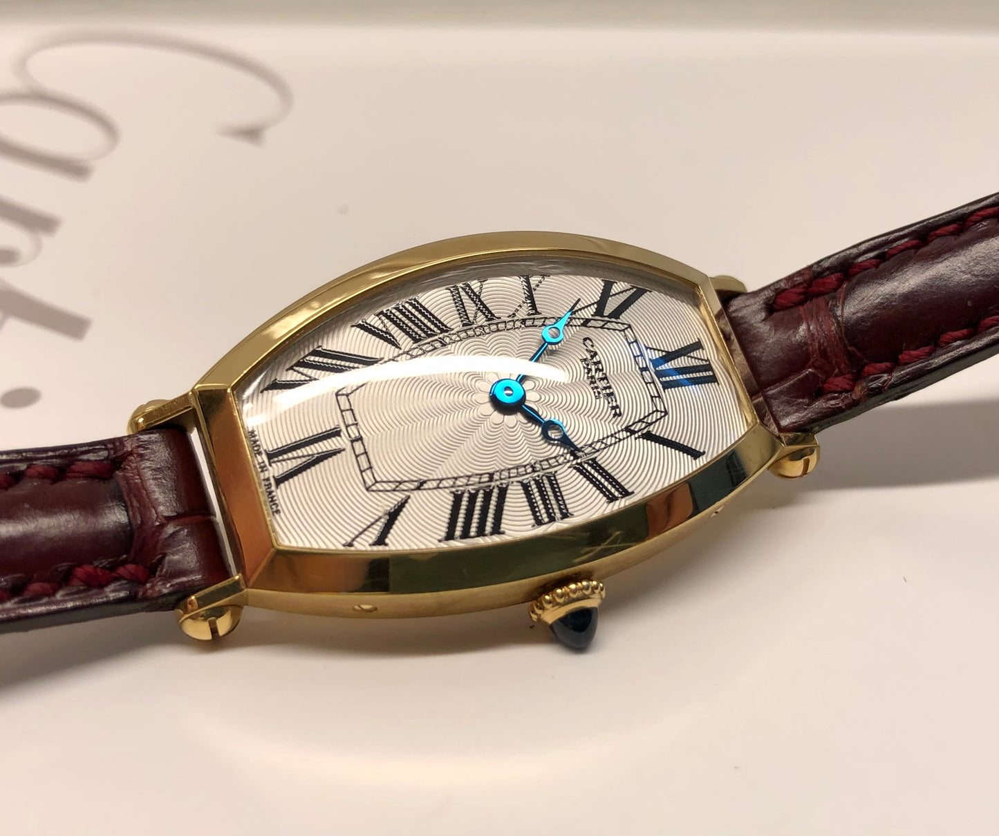 2002 Cartier Tonneau 2451D 18K Yellow Gold Collection Privée Wristwatch with Box and Papers - HASHTAGWATCHCO